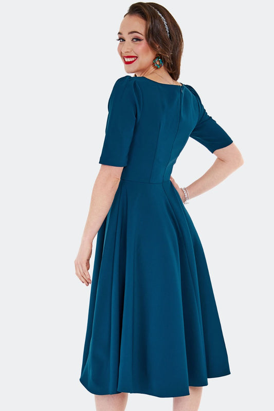 CROSSBODY FLARE DRESS BLUE