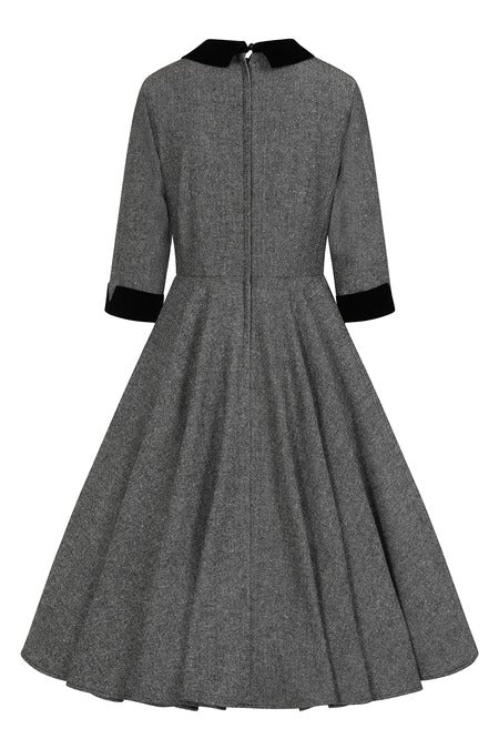 GREY SYLVIA HERRINGBONE SWING DRESS