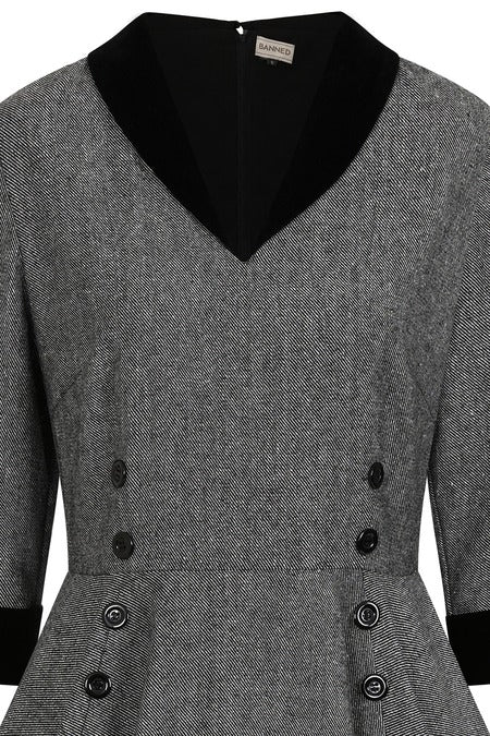 GREY SYLVIA HERRINGBONE SWING DRESS