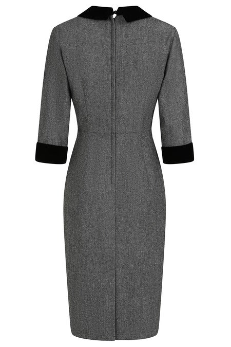 GREY SYLVIA HERRINGBONE PENCIL DRESS