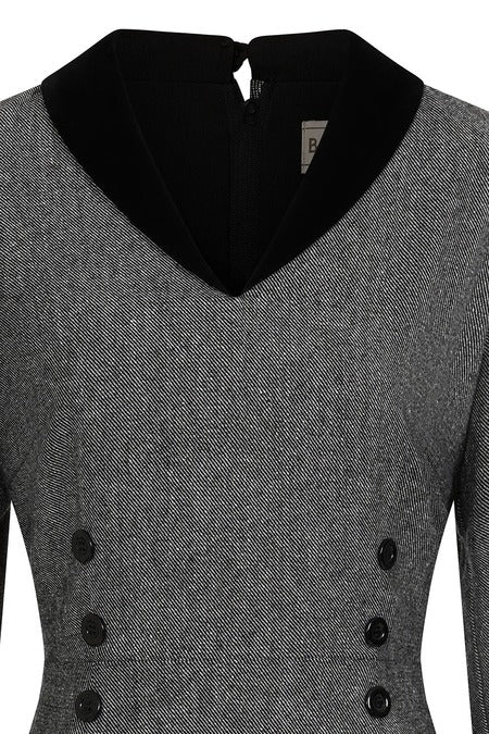 GREY SYLVIA HERRINGBONE PENCIL DRESS