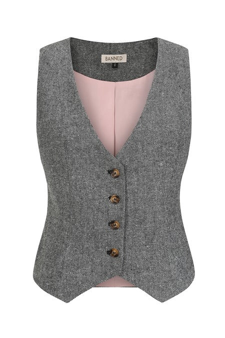 GREY SELMA HERRINGBONE WAISTCOAT