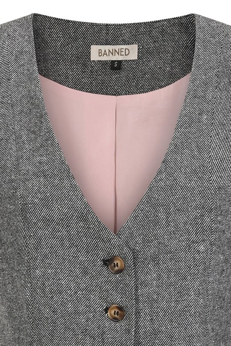 GREY SELMA HERRINGBONE WAISTCOAT