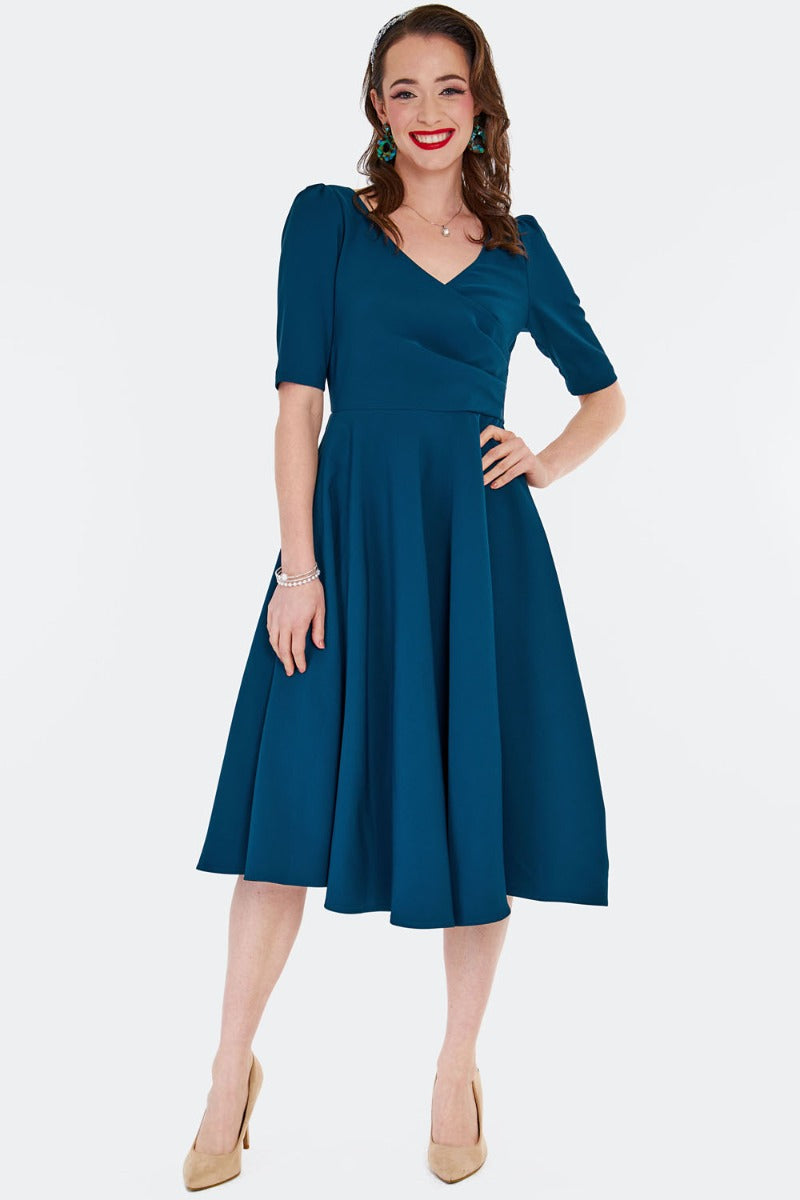 CROSSBODY FLARE DRESS BLUE